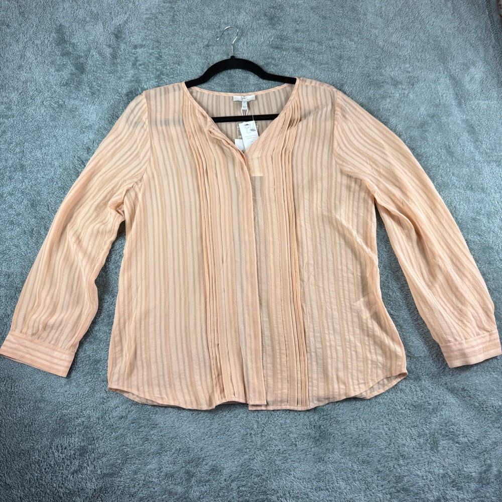 Joie Mellea Pleated V Neck Silk Blouse Top‎ Peach Blush Size Medium NWT